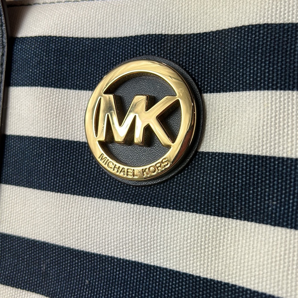 Michael Kors Fulton Canvas Striped Large Tote, Navy/White - Picture 5 of 7